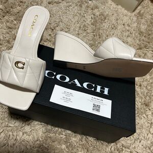 Coach Beige Quilted Wedge Sandals